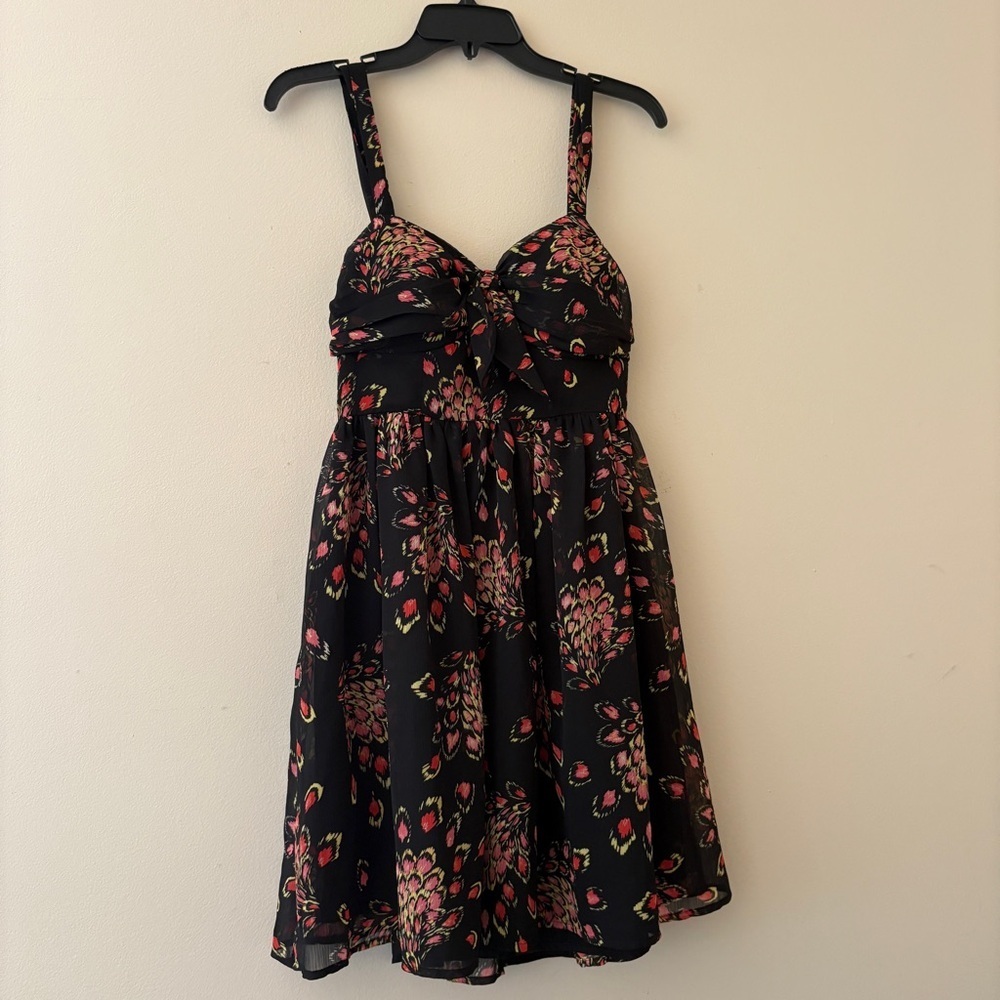 Candie’s Black Pink Floral Open Back Babydoll Dress Juniors 7 Mini Dress